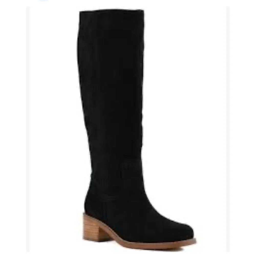 Franco Sarto A-Track Black Suede Tall Pull On Boots Leather Upper Size 8M
